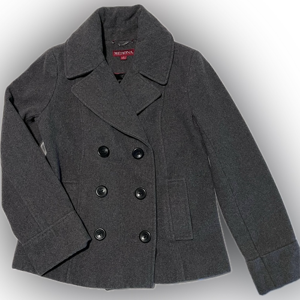 Merona Charcoal Gray Wool Pea Coat Women’s Small Double Breasted Winter - Size S